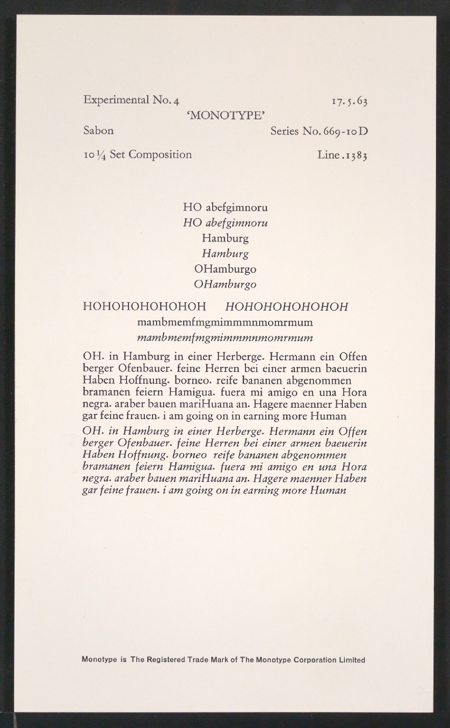 Probedrucke der Sabon in verschiedenen Schriftschnitten und Schriftgraden — Blatt 145