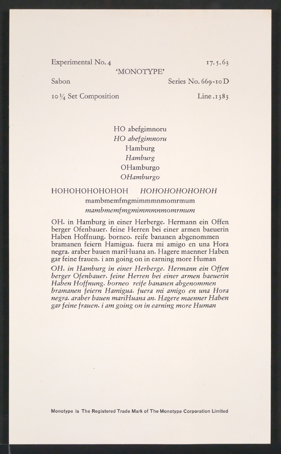 Probedrucke der Sabon in verschiedenen Schriftschnitten und Schriftgraden — Blatt 147