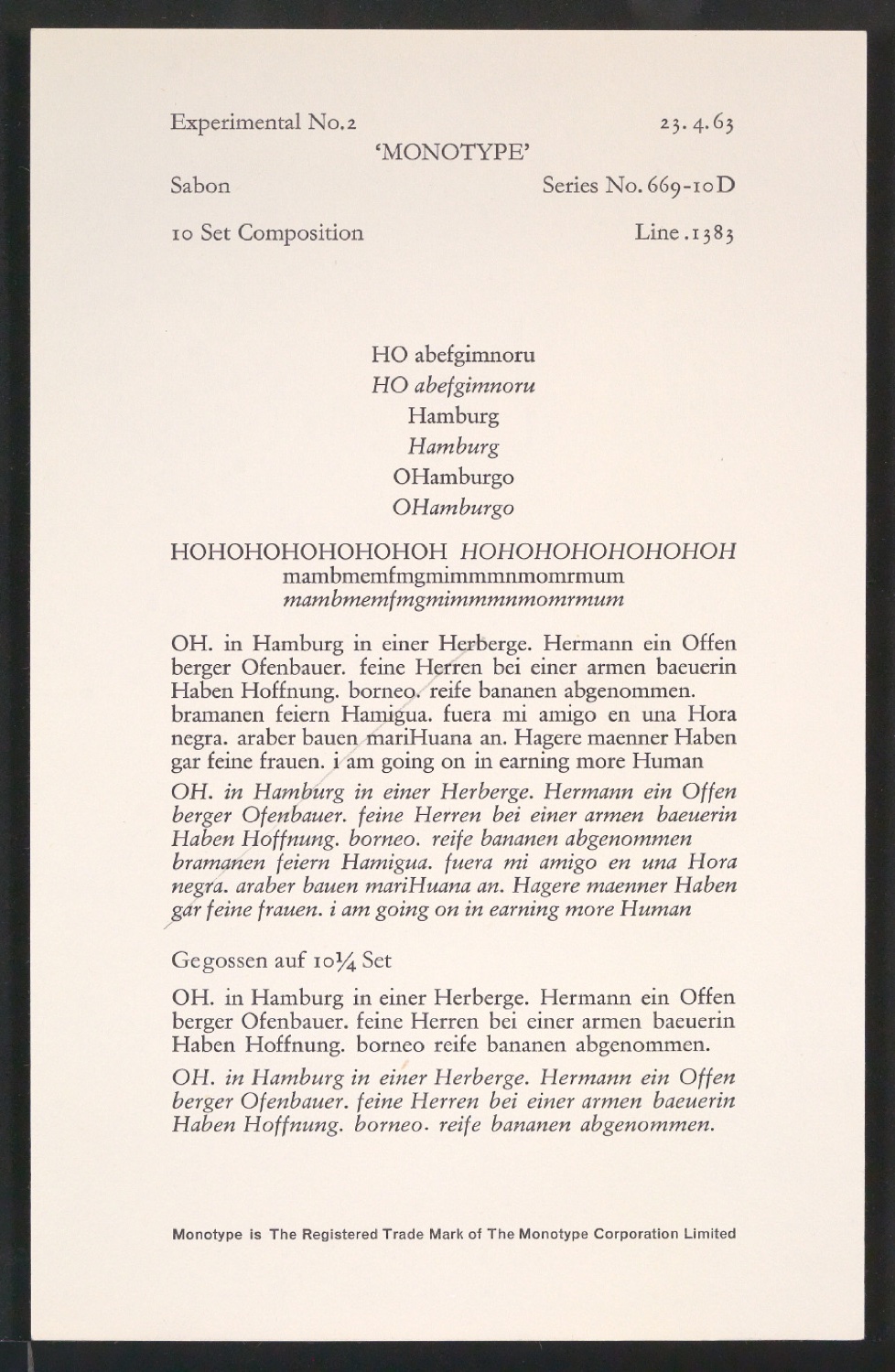 Probedrucke der Sabon in verschiedenen Schriftschnitten und Schriftgraden — Blatt 149