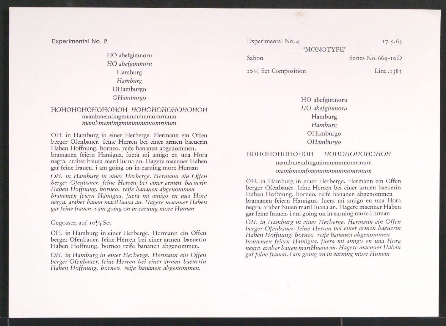 Probedrucke der Sabon in verschiedenen Schriftschnitten und Schriftgraden — Blatt 185