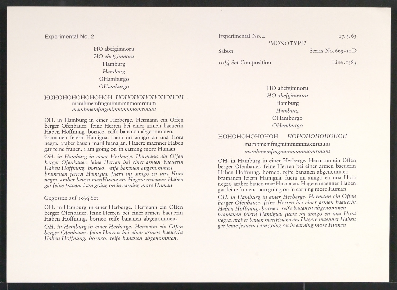 Probedrucke der Sabon in verschiedenen Schriftschnitten und Schriftgraden — Blatt 187