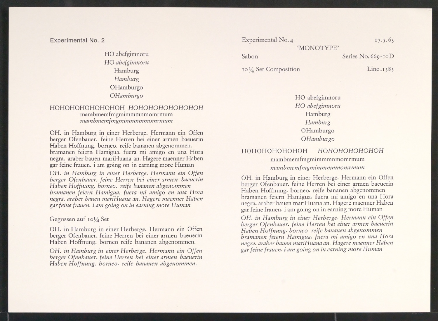 Probedrucke der Sabon in verschiedenen Schriftschnitten und Schriftgraden — Blatt 189