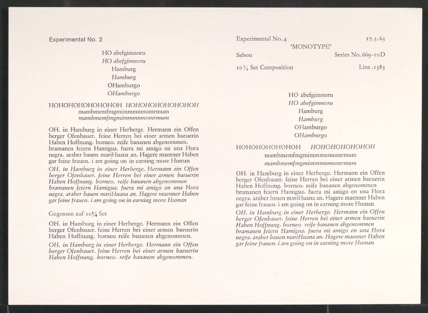 Probedrucke der Sabon in verschiedenen Schriftschnitten und Schriftgraden — Blatt 191