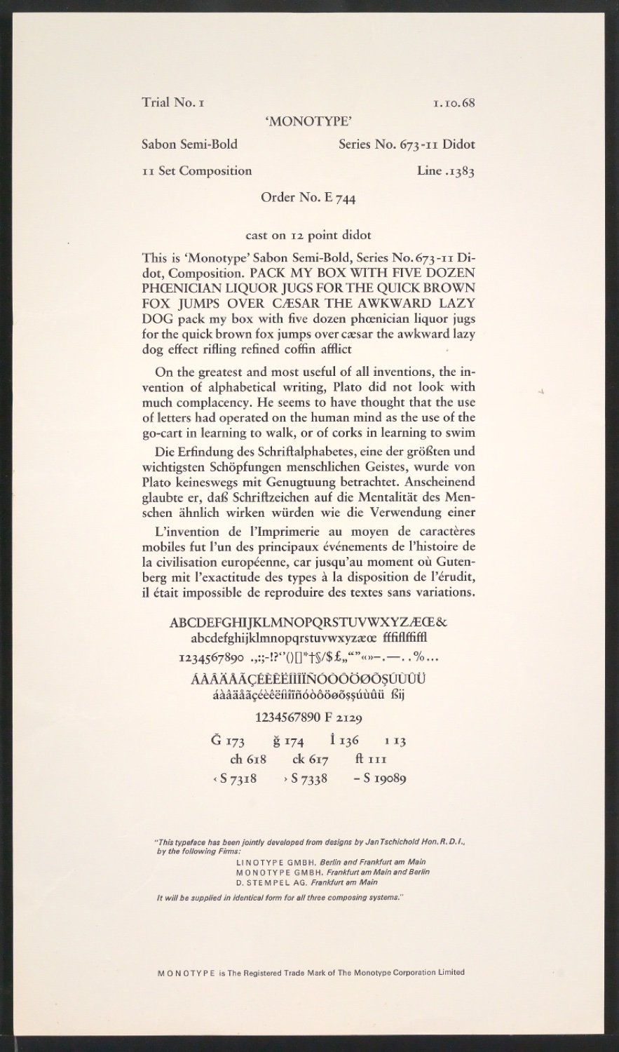 Probedrucke der Sabon in verschiedenen Schriftschnitten und Schriftgraden — Blatt 193