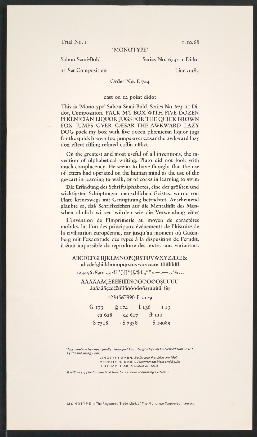 Probedrucke der Sabon in verschiedenen Schriftschnitten und Schriftgraden — Blatt 195