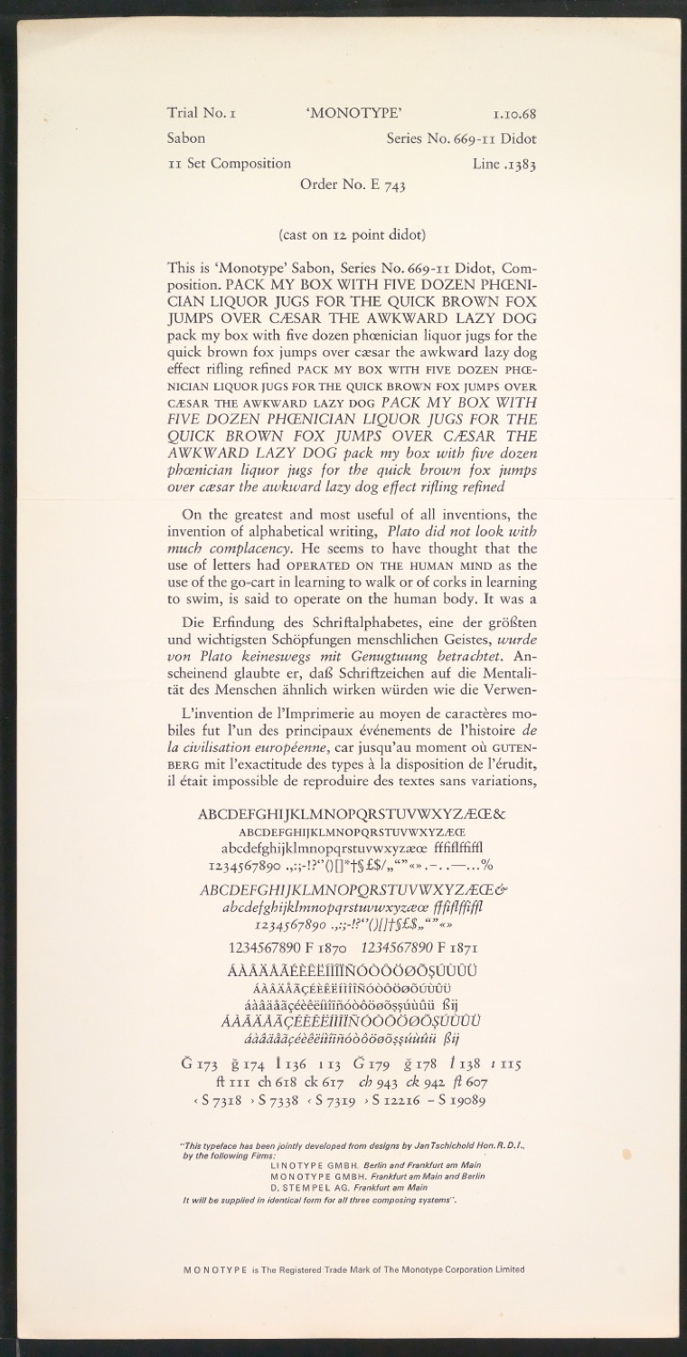 Probedrucke der Sabon in verschiedenen Schriftschnitten und Schriftgraden — Blatt 197