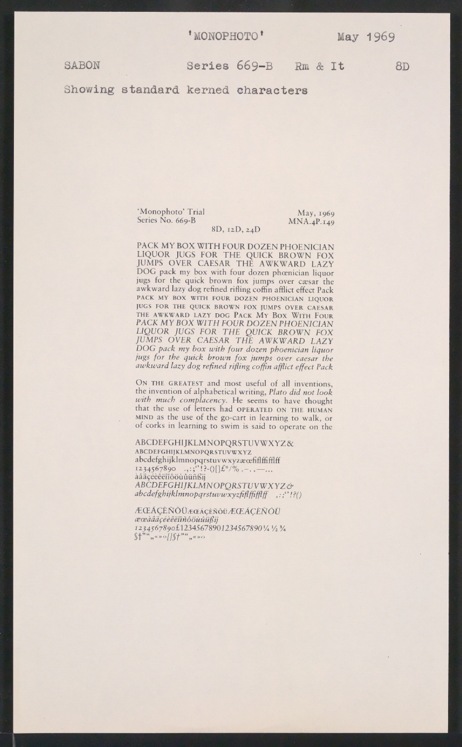 Probedrucke der Sabon in verschiedenen Schriftschnitten und Schriftgraden — Blatt 201