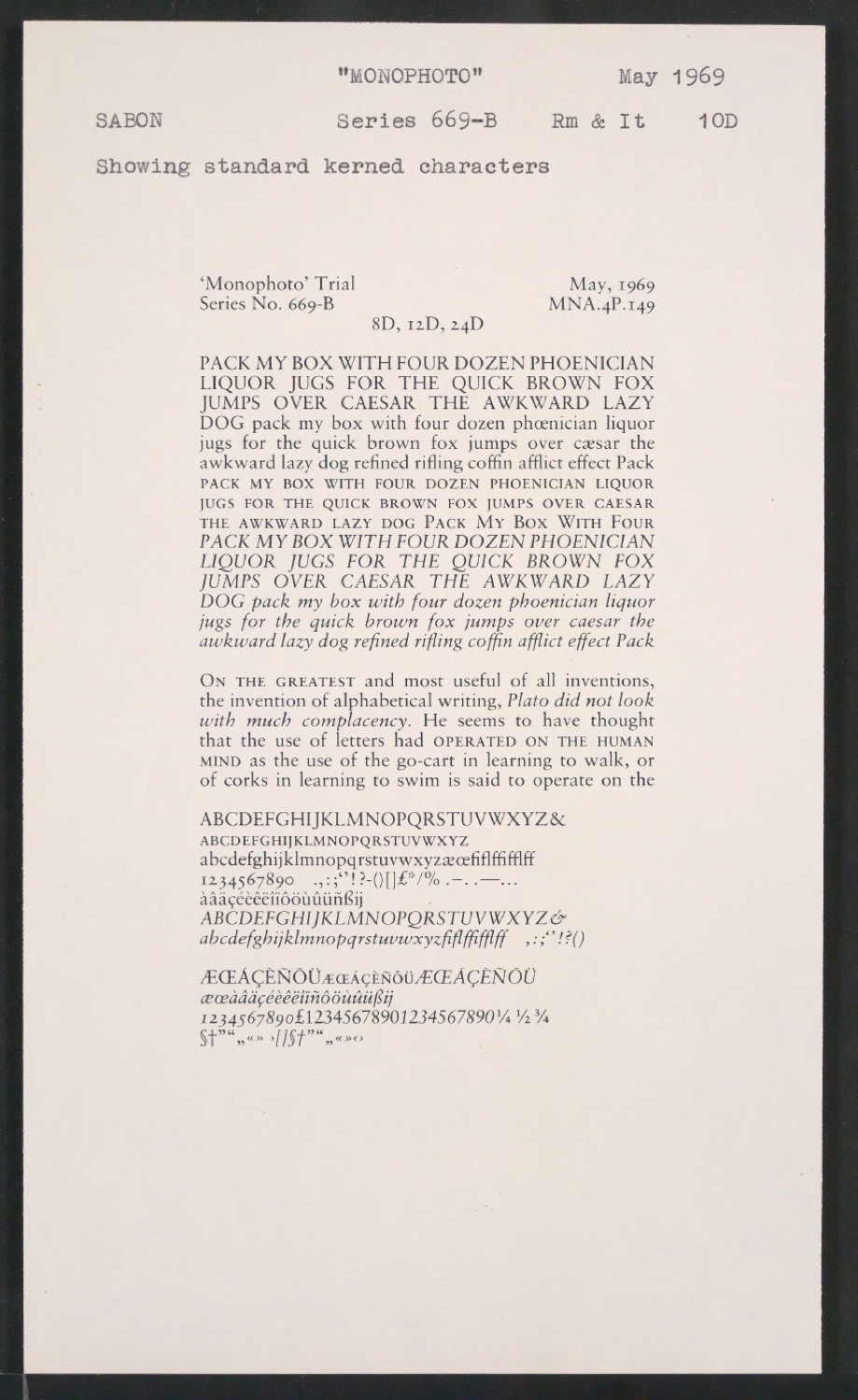 Probedrucke der Sabon in verschiedenen Schriftschnitten und Schriftgraden — Blatt 203