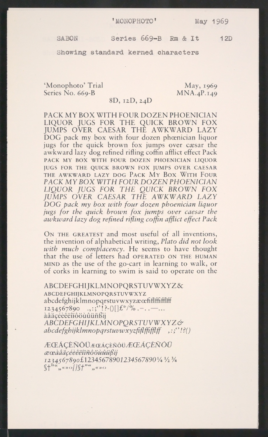 Probedrucke der Sabon in verschiedenen Schriftschnitten und Schriftgraden — Blatt 205