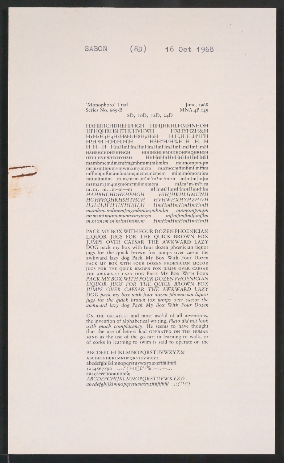 Probedrucke der Sabon in verschiedenen Schriftschnitten und Schriftgraden — Blatt 219