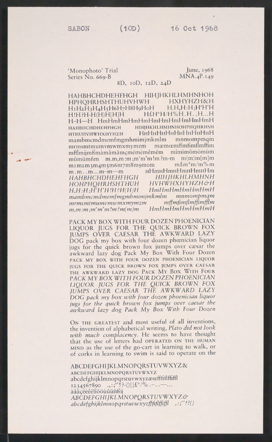 Probedrucke der Sabon in verschiedenen Schriftschnitten und Schriftgraden — Blatt 221