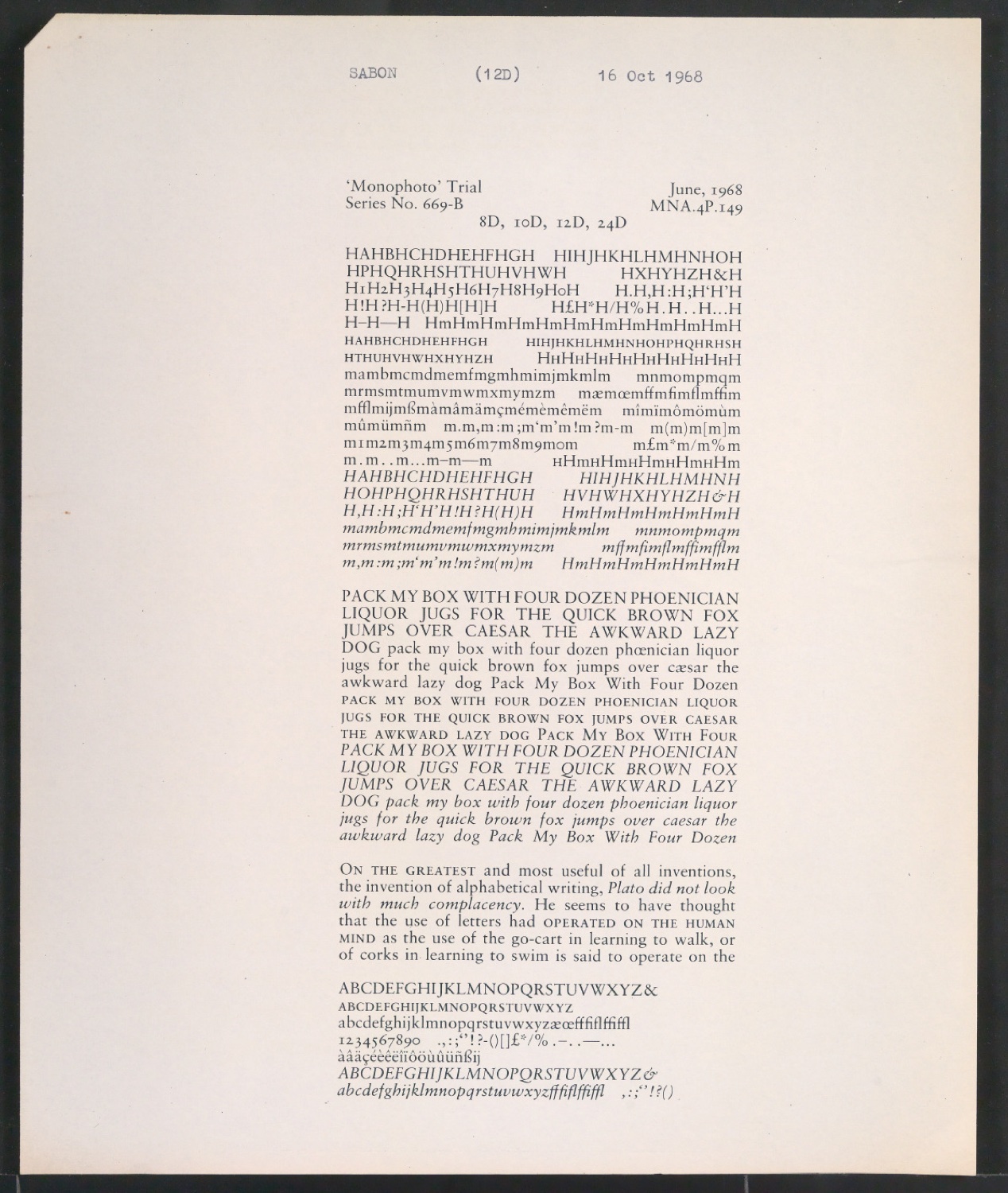 Probedrucke der Sabon in verschiedenen Schriftschnitten und Schriftgraden — Blatt 223