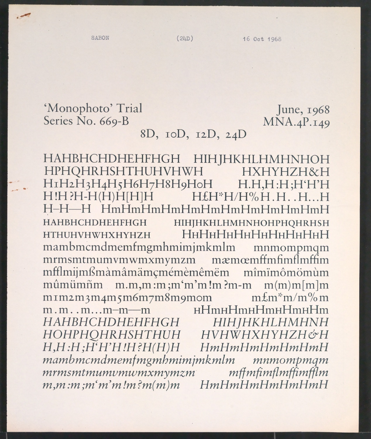 Probedrucke der Sabon in verschiedenen Schriftschnitten und Schriftgraden — Blatt 225