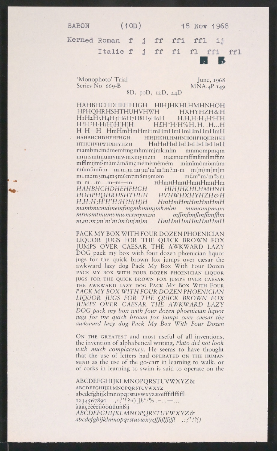 Probedrucke der Sabon in verschiedenen Schriftschnitten und Schriftgraden — Blatt 231