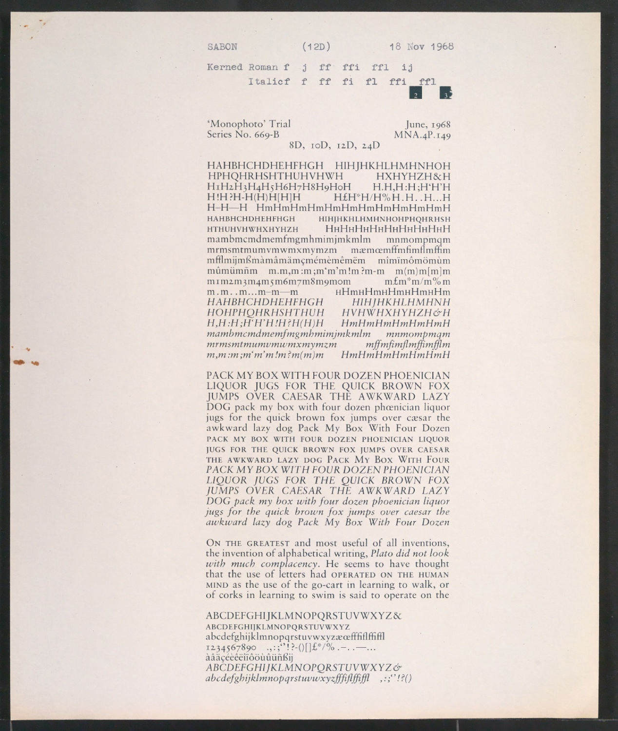 Probedrucke der Sabon in verschiedenen Schriftschnitten und Schriftgraden — Blatt 233