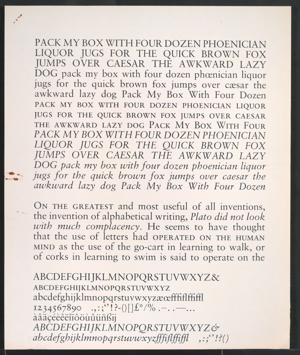 Probedrucke der Sabon in verschiedenen Schriftschnitten und Schriftgraden — Blatt 237