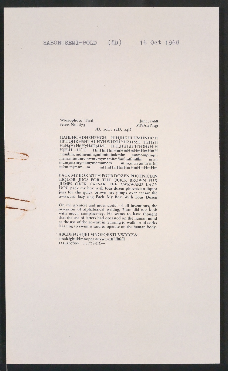 Probedrucke der Sabon in verschiedenen Schriftschnitten und Schriftgraden — Blatt 239