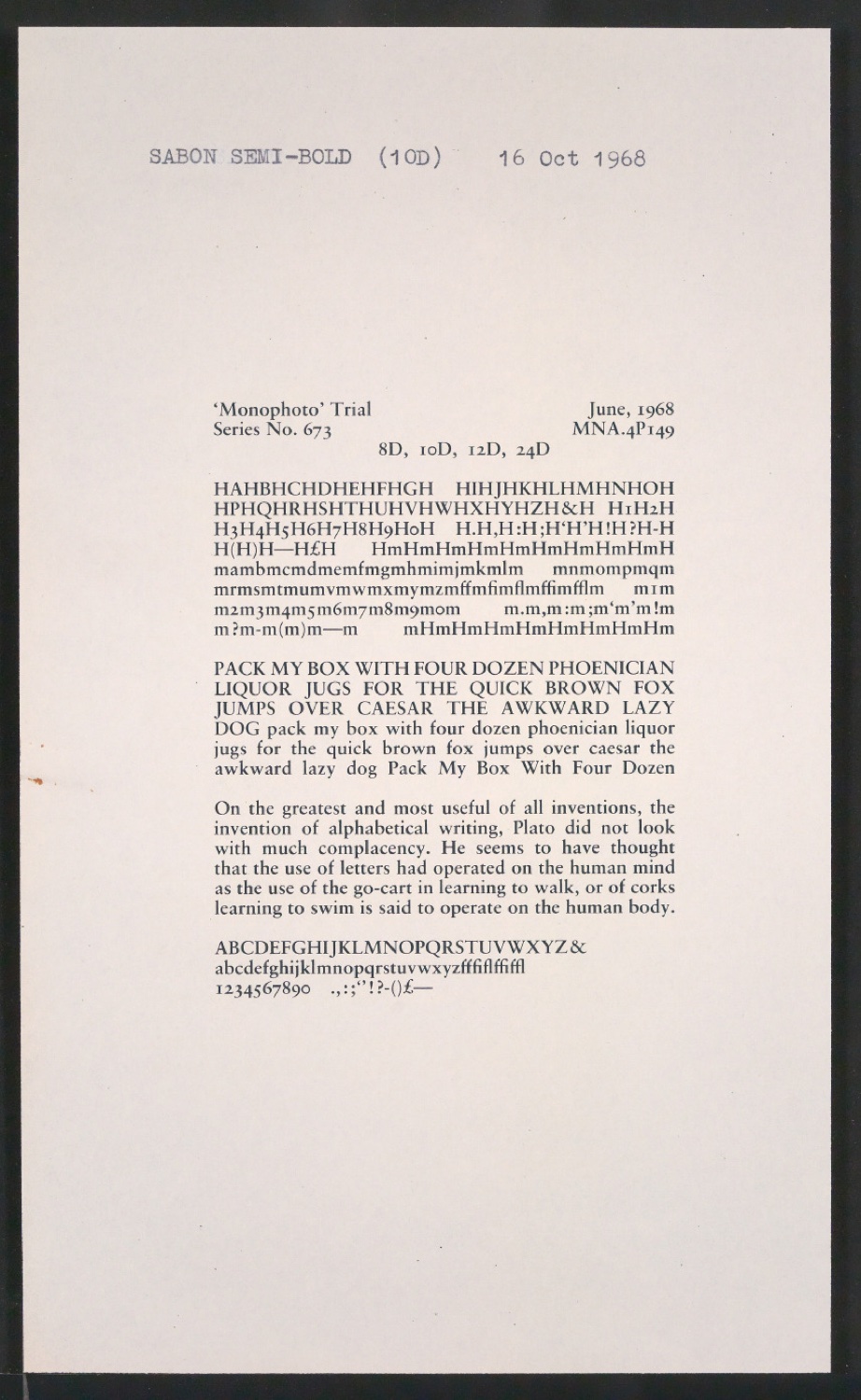 Probedrucke der Sabon in verschiedenen Schriftschnitten und Schriftgraden — Blatt 241