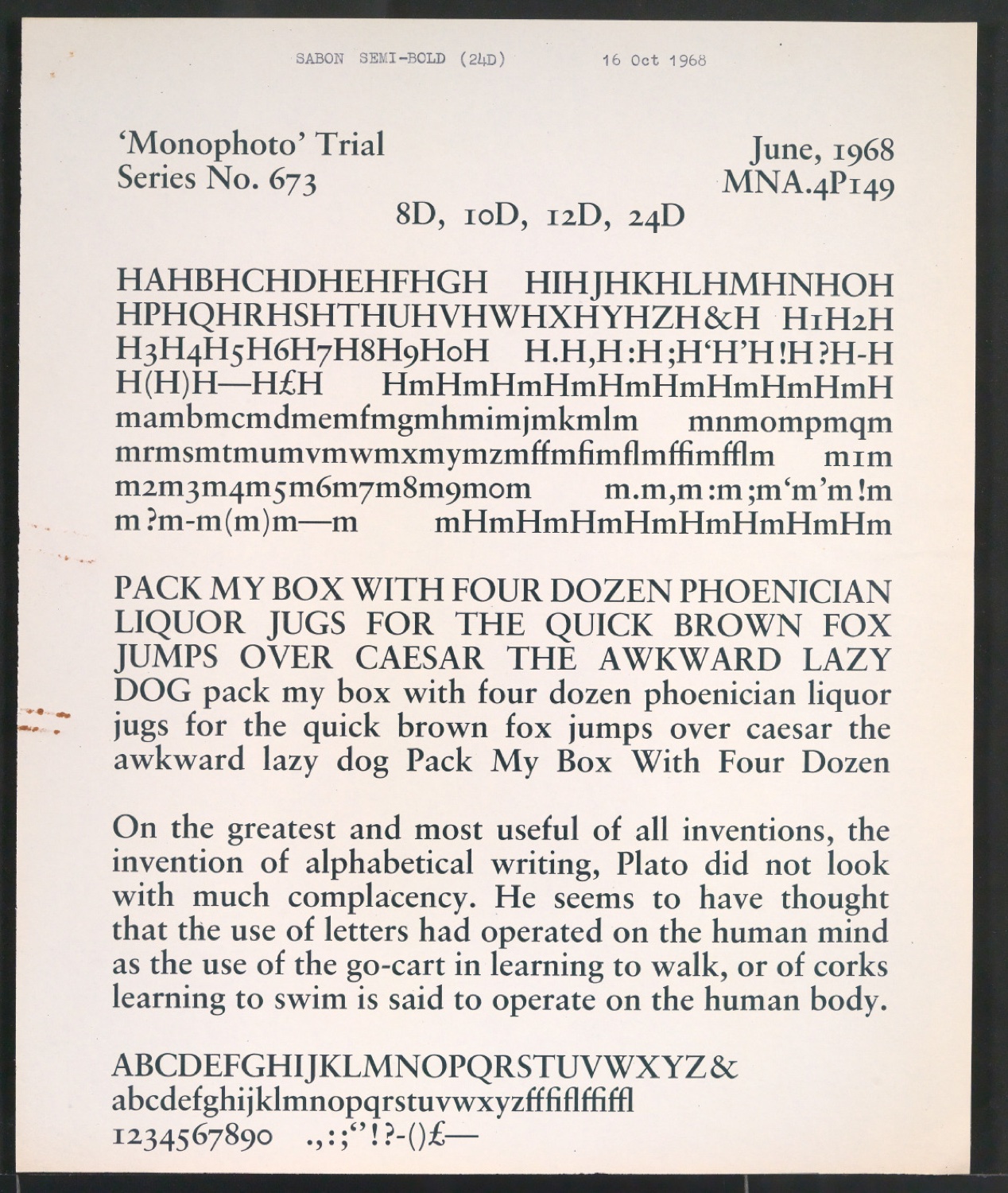 Probedrucke der Sabon in verschiedenen Schriftschnitten und Schriftgraden — Blatt 245