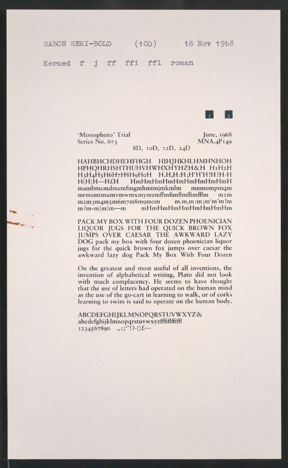 Probedrucke der Sabon in verschiedenen Schriftschnitten und Schriftgraden — Blatt 249