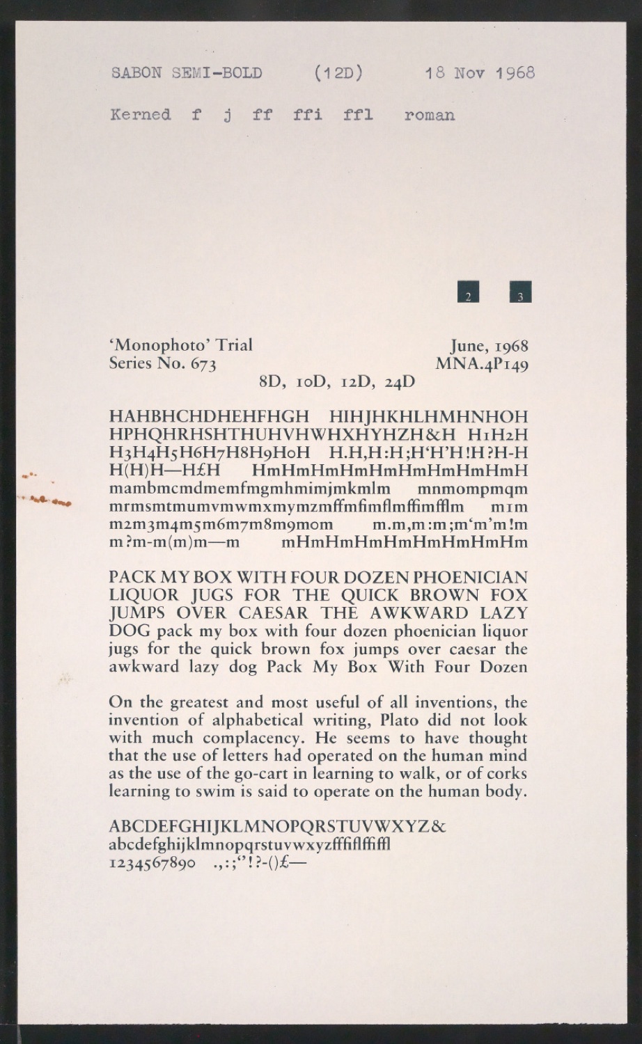 Probedrucke der Sabon in verschiedenen Schriftschnitten und Schriftgraden — Blatt 251