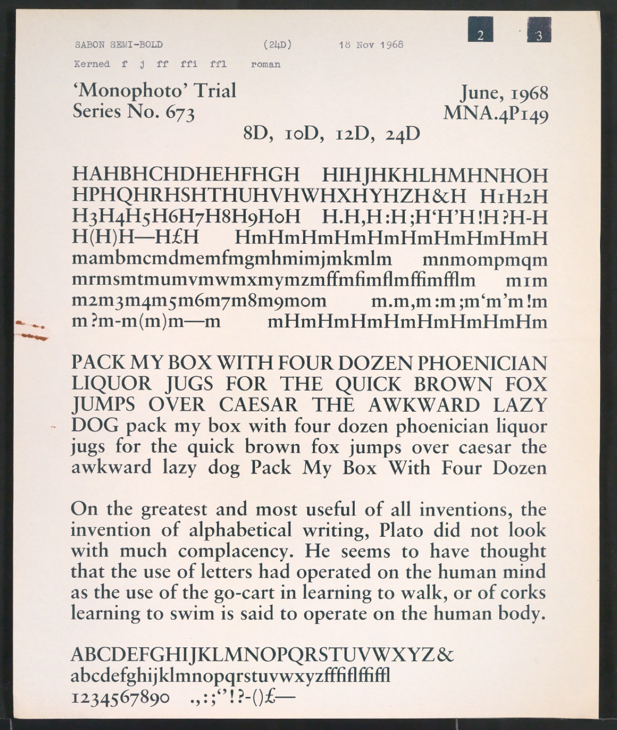 Probedrucke der Sabon in verschiedenen Schriftschnitten und Schriftgraden — Blatt 253
