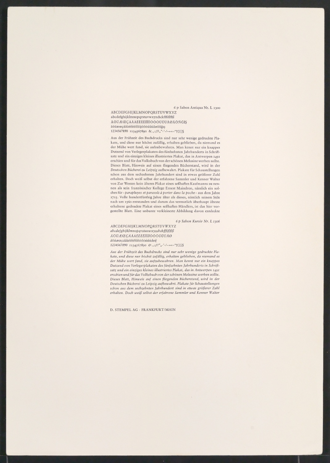 Probedrucke der Sabon in verschiedenen Schriftschnitten und Schriftgraden — Blatt 255