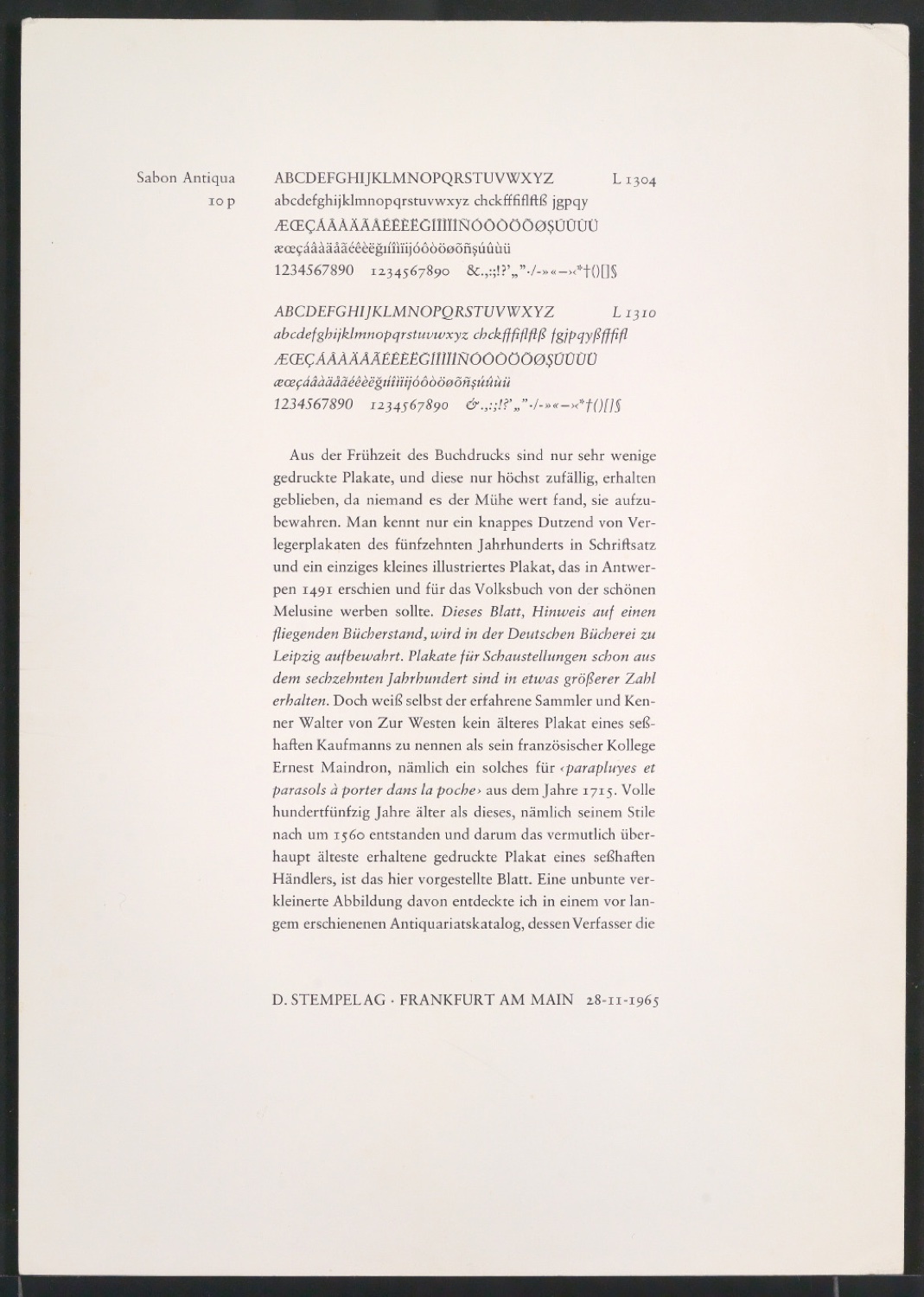 Probedrucke der Sabon in verschiedenen Schriftschnitten und Schriftgraden — Blatt 257