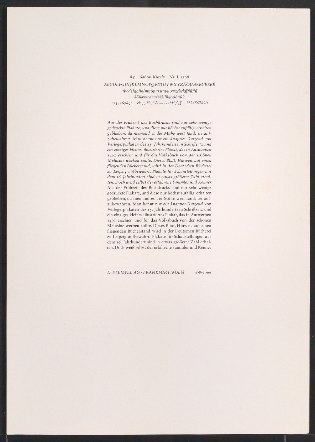 Probedrucke der Sabon in verschiedenen Schriftschnitten und Schriftgraden — Blatt 259