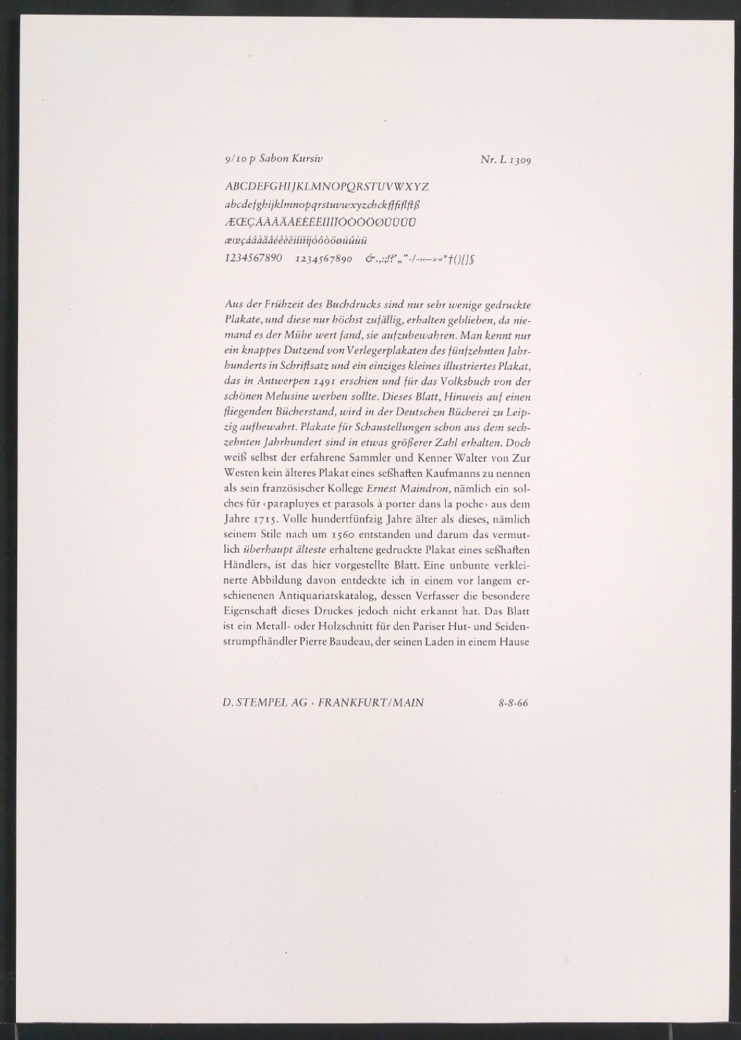 Probedrucke der Sabon in verschiedenen Schriftschnitten und Schriftgraden — Blatt 265
