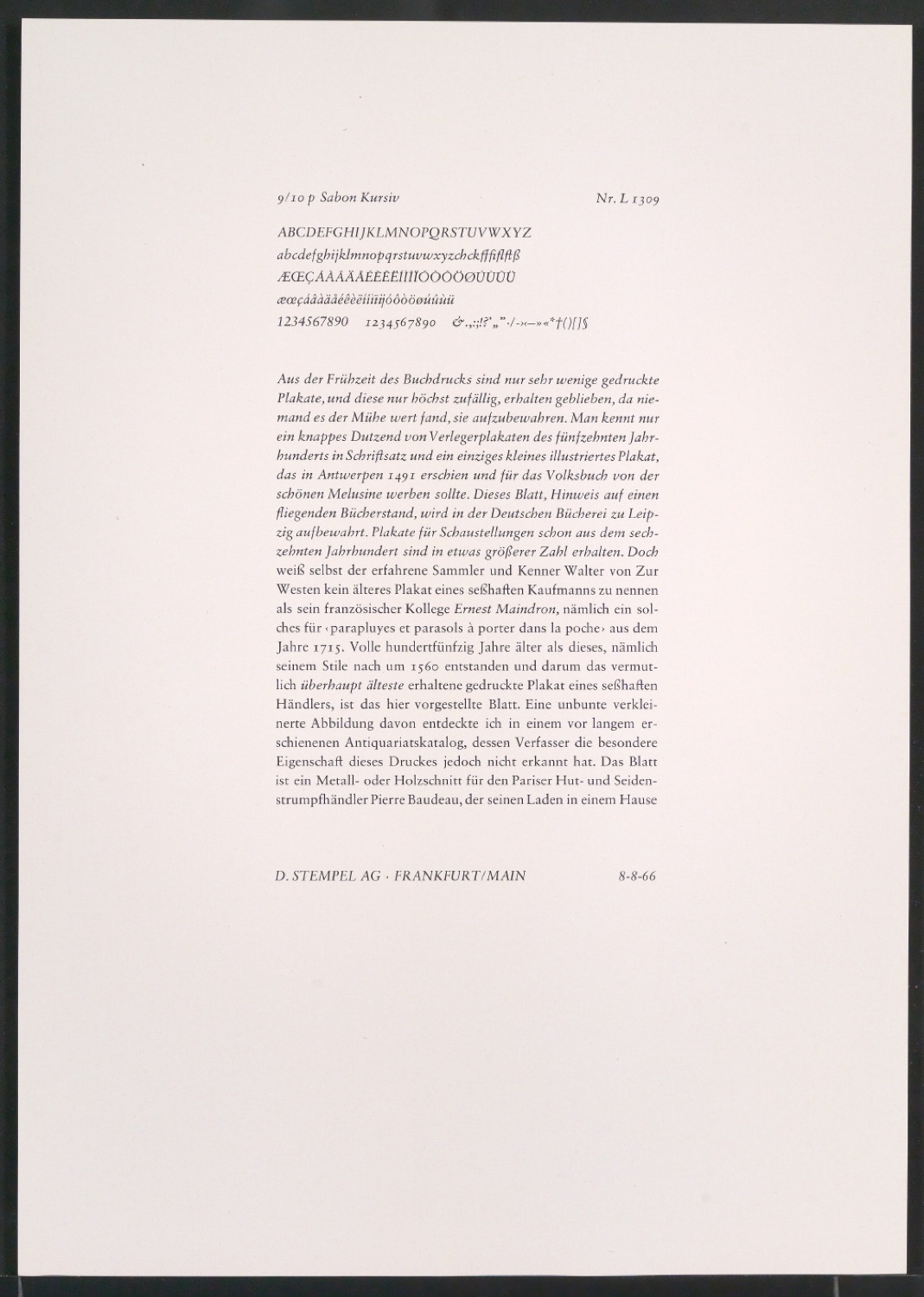 Probedrucke der Sabon in verschiedenen Schriftschnitten und Schriftgraden — Blatt 271