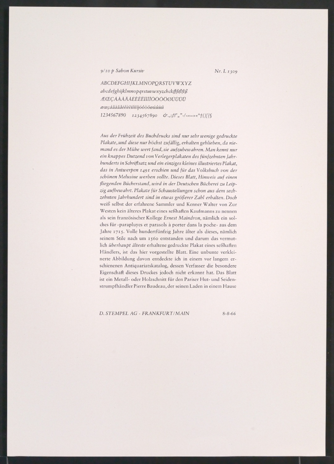 Probedrucke der Sabon in verschiedenen Schriftschnitten und Schriftgraden — Blatt 275