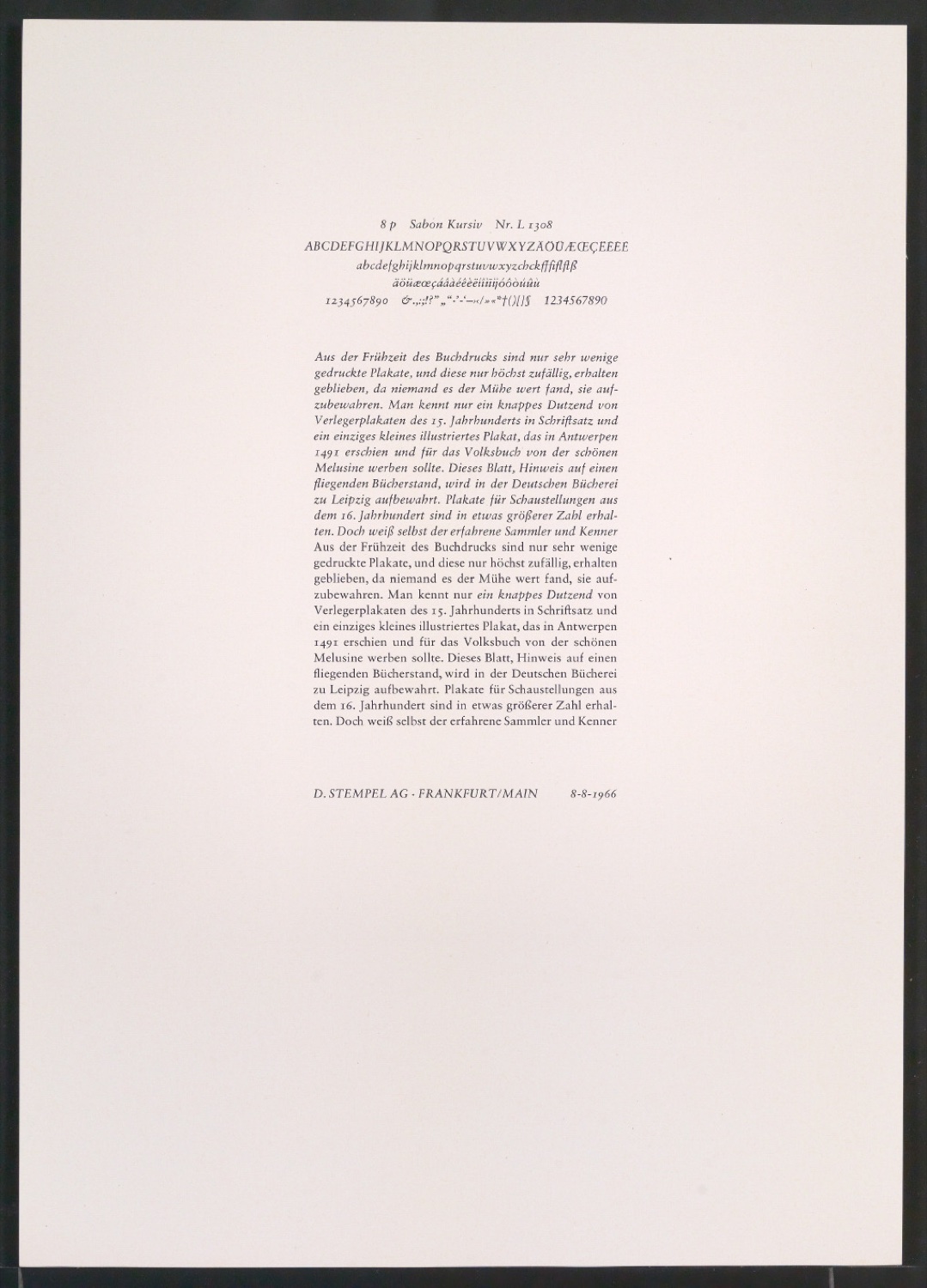 Probedrucke der Sabon in verschiedenen Schriftschnitten und Schriftgraden — Blatt 277