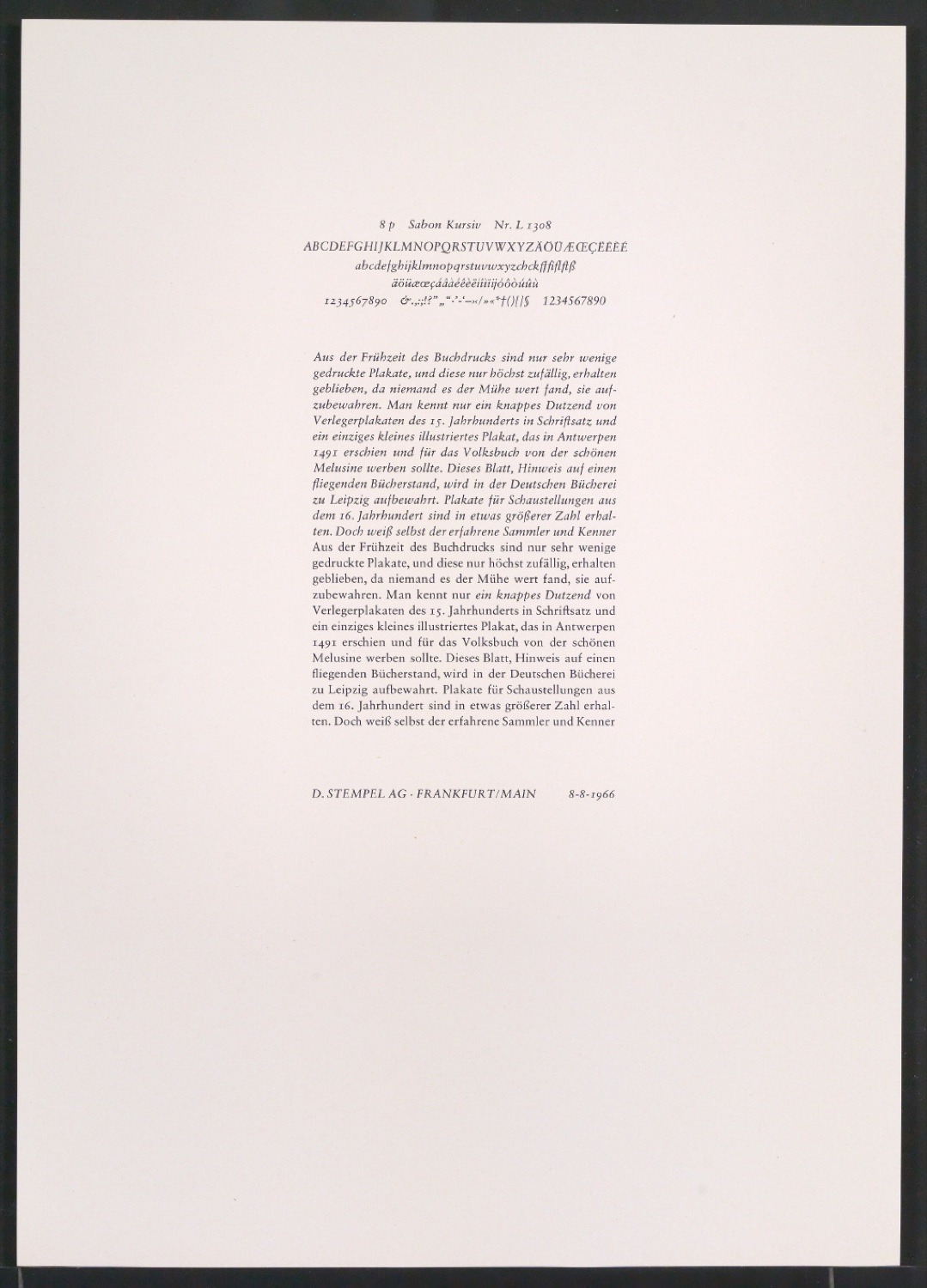 Probedrucke der Sabon in verschiedenen Schriftschnitten und Schriftgraden — Blatt 281