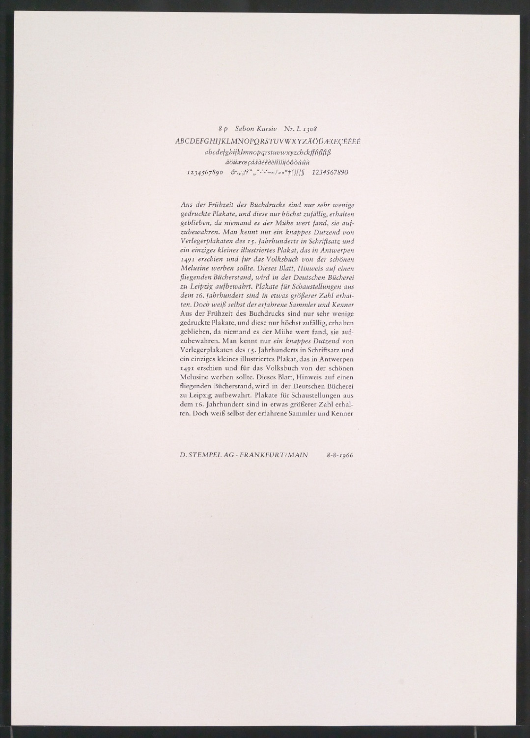 Probedrucke der Sabon in verschiedenen Schriftschnitten und Schriftgraden — Blatt 285