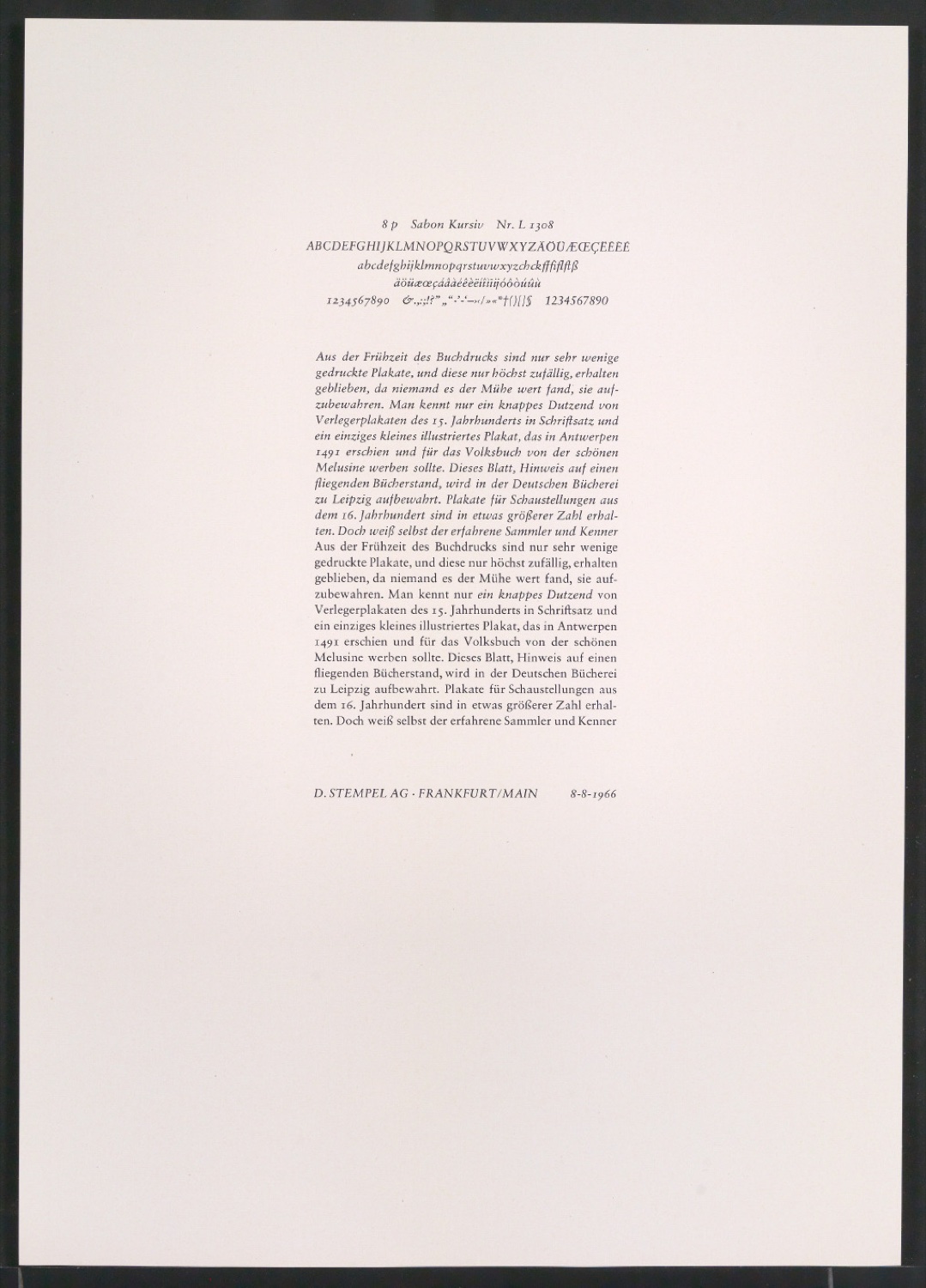 Probedrucke der Sabon in verschiedenen Schriftschnitten und Schriftgraden — Blatt 287