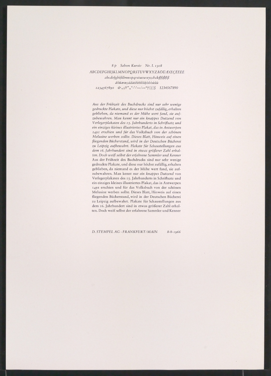 Probedrucke der Sabon in verschiedenen Schriftschnitten und Schriftgraden — Blatt 289
