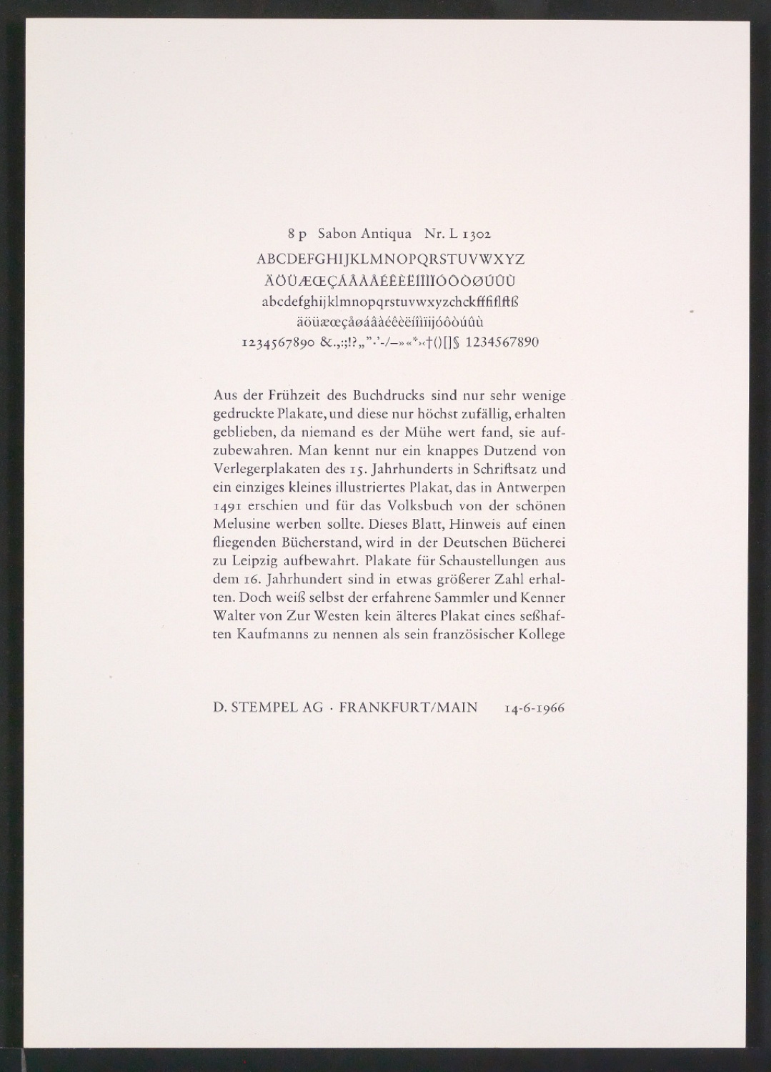 Probedrucke der Sabon in verschiedenen Schriftschnitten und Schriftgraden — Blatt 303