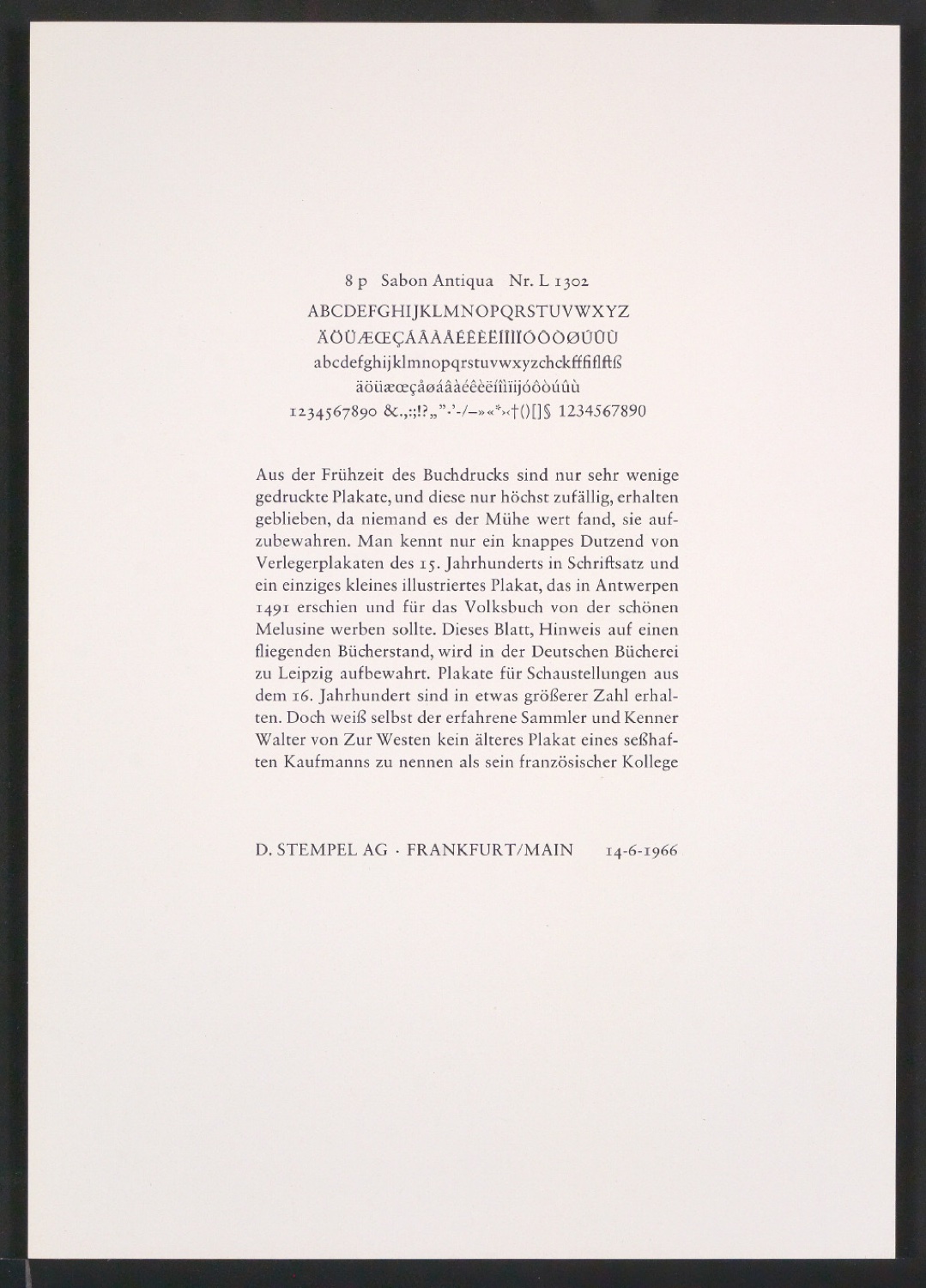 Probedrucke der Sabon in verschiedenen Schriftschnitten und Schriftgraden — Blatt 305
