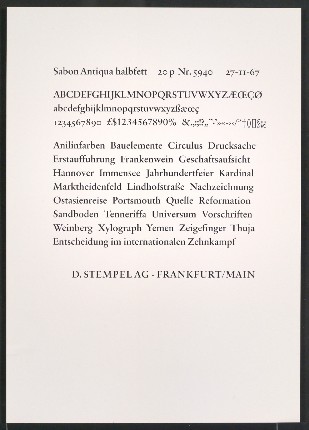 Probedrucke der Sabon in verschiedenen Schriftschnitten und Schriftgraden — Blatt 311