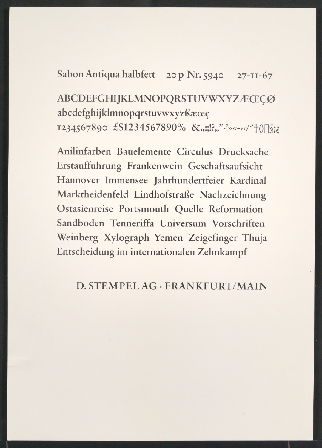 Probedrucke der Sabon in verschiedenen Schriftschnitten und Schriftgraden — Blatt 317