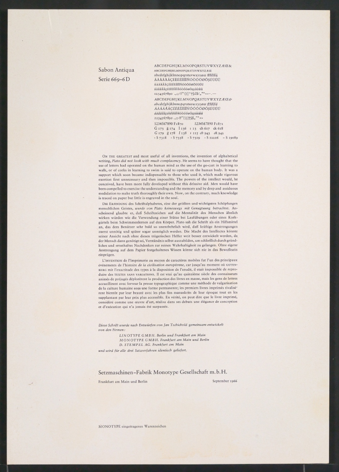 Probedrucke der Sabon in verschiedenen Schriftschnitten und Schriftgraden — Blatt 319