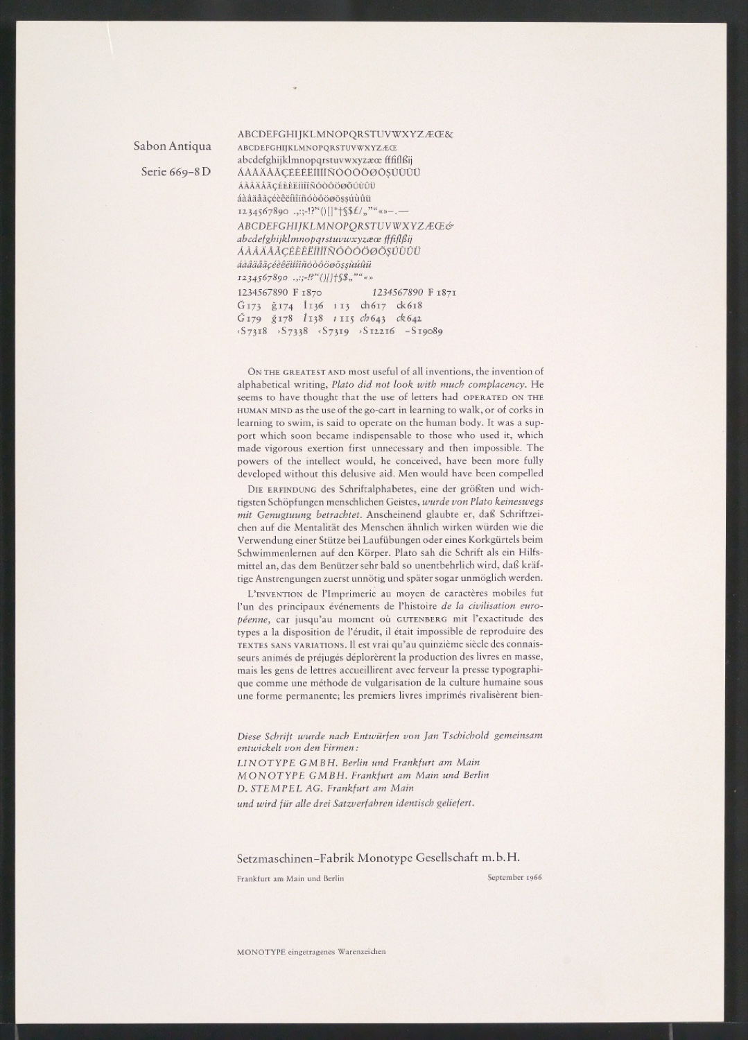 Probedrucke der Sabon in verschiedenen Schriftschnitten und Schriftgraden — Blatt 321