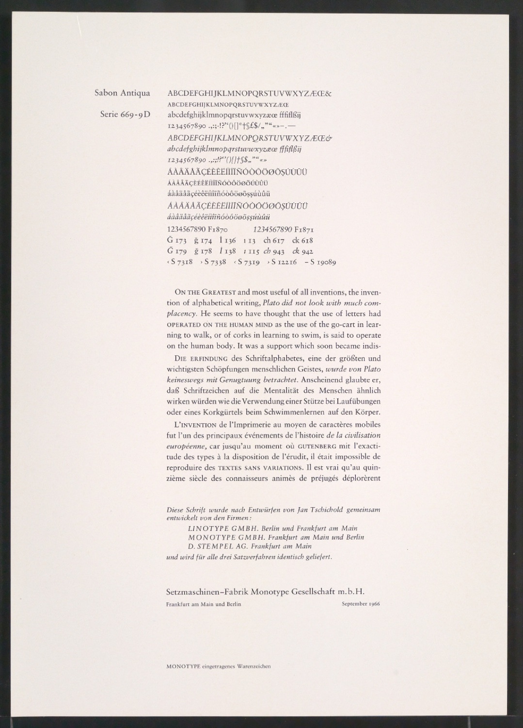 Probedrucke der Sabon in verschiedenen Schriftschnitten und Schriftgraden — Blatt 323