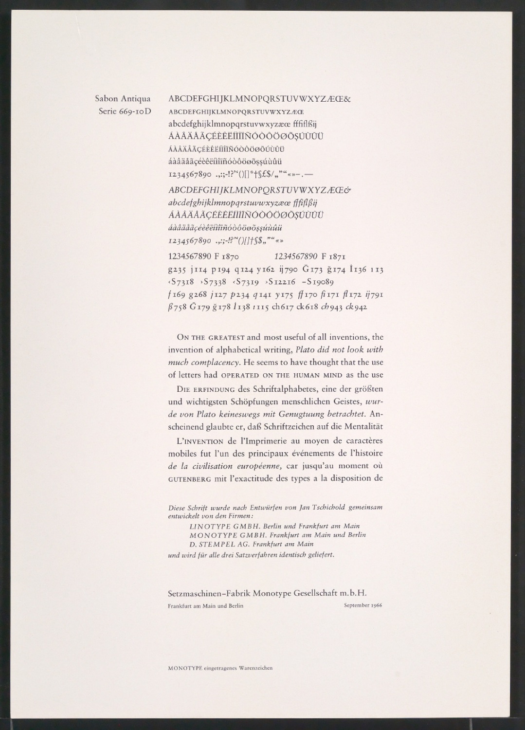 Probedrucke der Sabon in verschiedenen Schriftschnitten und Schriftgraden — Blatt 325