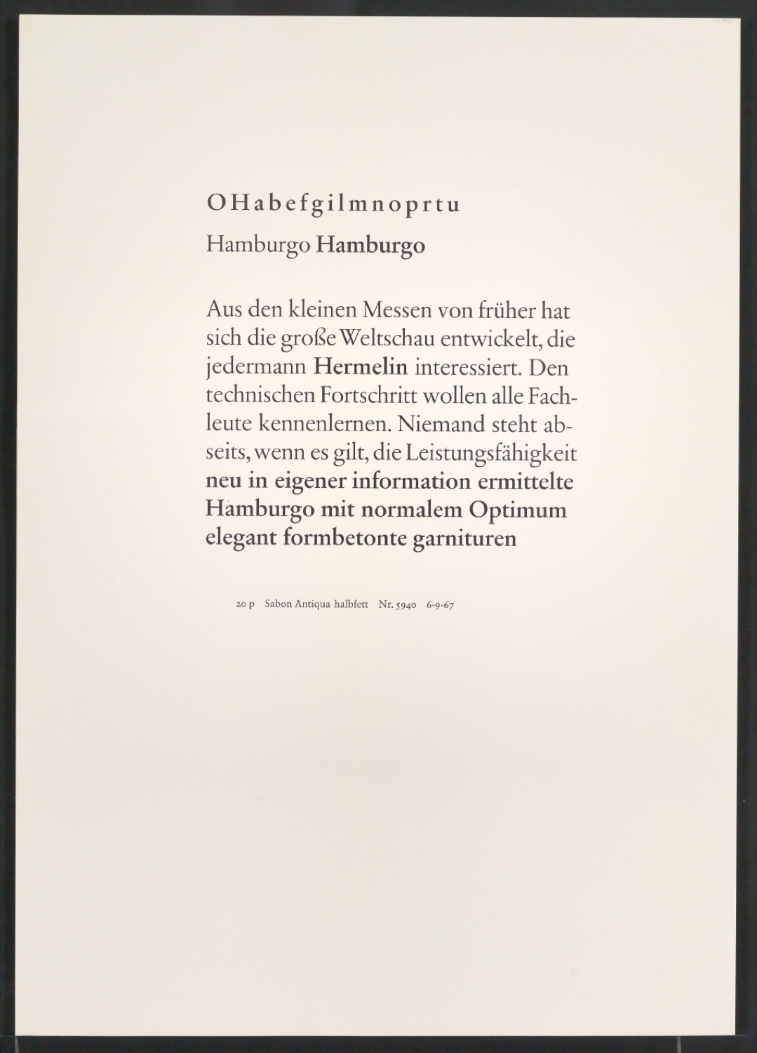 Probedrucke der Sabon in verschiedenen Schriftschnitten und Schriftgraden — Blatt 331