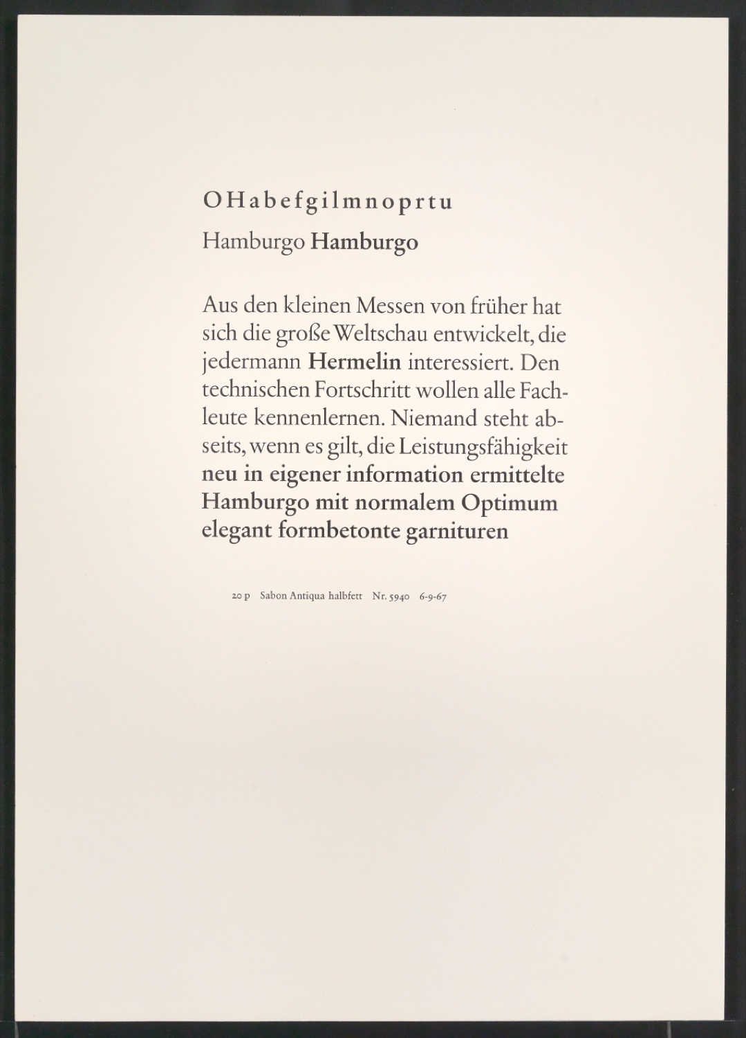 Probedrucke der Sabon in verschiedenen Schriftschnitten und Schriftgraden — Blatt 335
