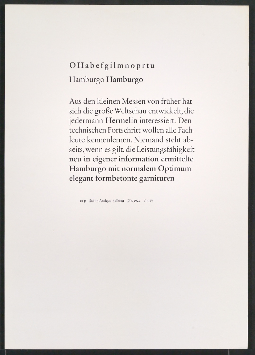 Probedrucke der Sabon in verschiedenen Schriftschnitten und Schriftgraden — Blatt 337