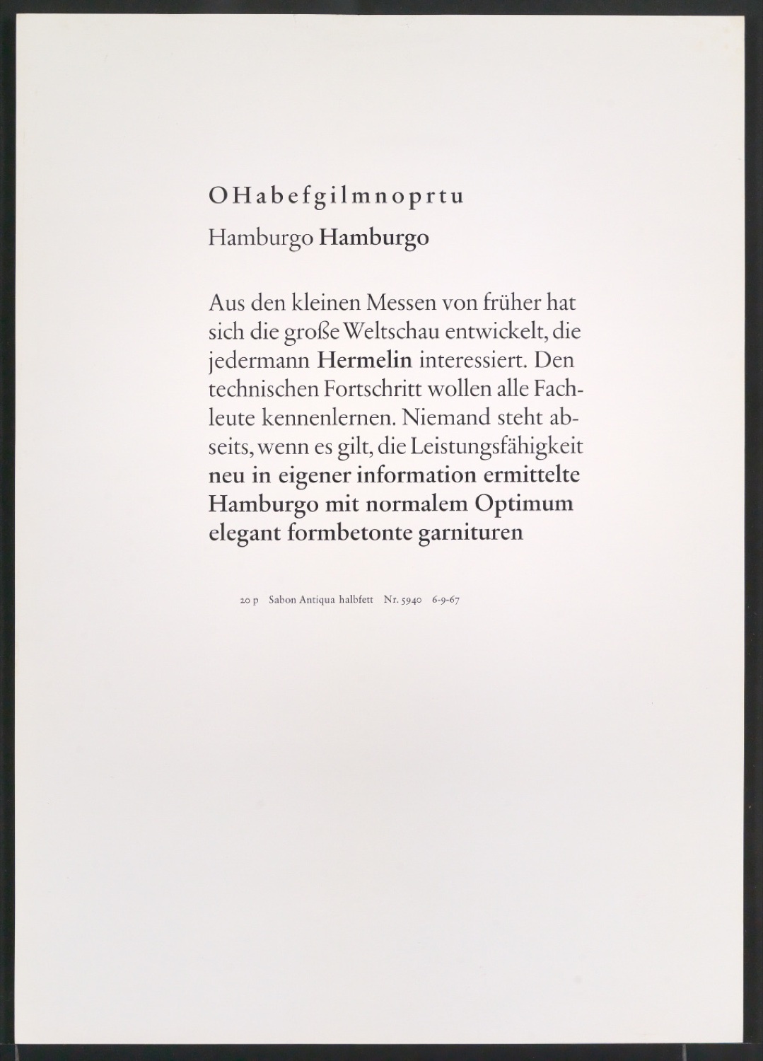 Probedrucke der Sabon in verschiedenen Schriftschnitten und Schriftgraden — Blatt 339