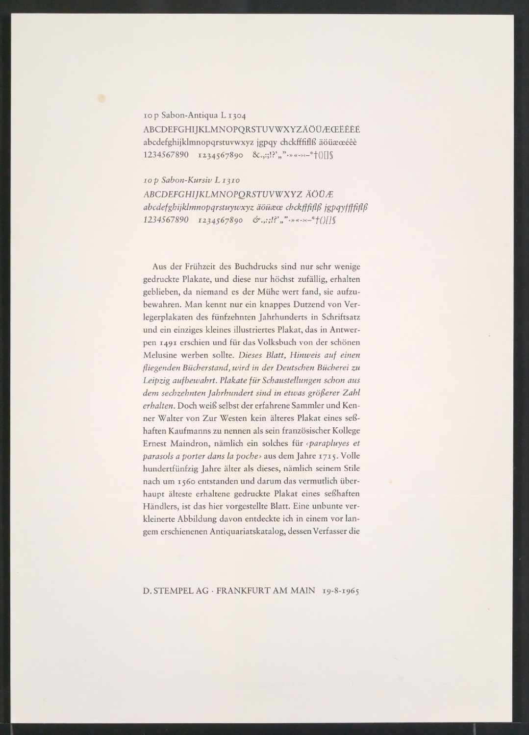 Probedrucke der Sabon in verschiedenen Schriftschnitten und Schriftgraden — Blatt 341